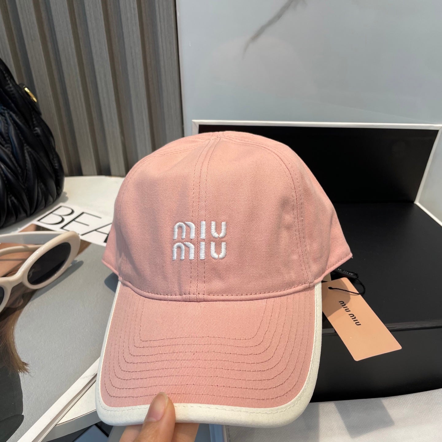 MIU MIU MM BASEBALL CAP IN PEACHY PINK FABRIC STYLE 8