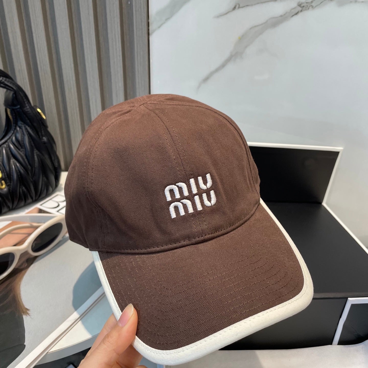 MIU MIU MM BASEBALL CAP IN BROWN FABRIC STYLE 6