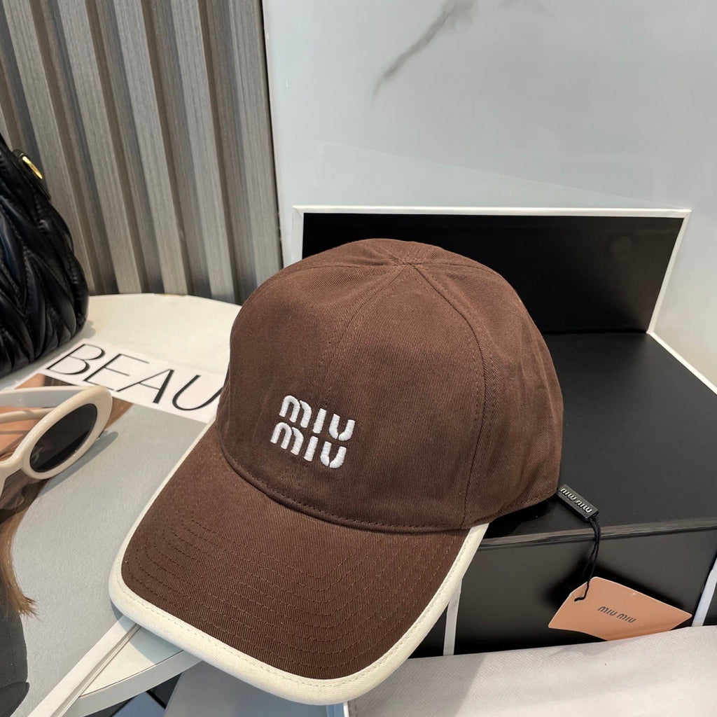 MIU MIU MM BASEBALL CAP IN BROWN FABRIC STYLE 6