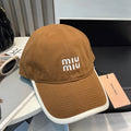 MIU MIU MM BASEBALL CAP IN BURNT ORANGE FABRIC STYLE 5