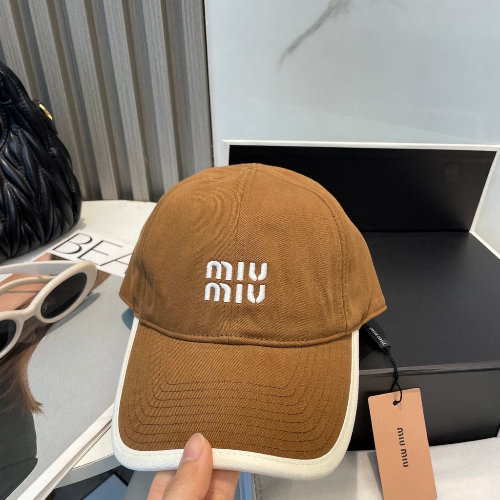 MIU MIU MM BASEBALL CAP IN BURNT ORANGE FABRIC STYLE 5