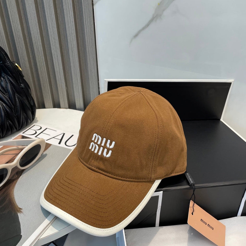 MIU MIU MM BASEBALL CAP IN BURNT ORANGE FABRIC STYLE 5