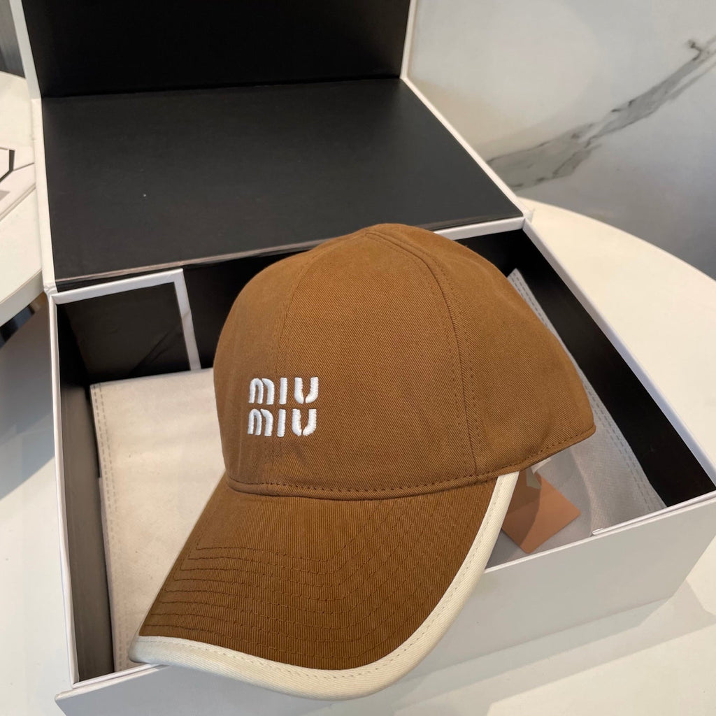 MIU MIU MM BASEBALL CAP IN BURNT ORANGE FABRIC STYLE 5