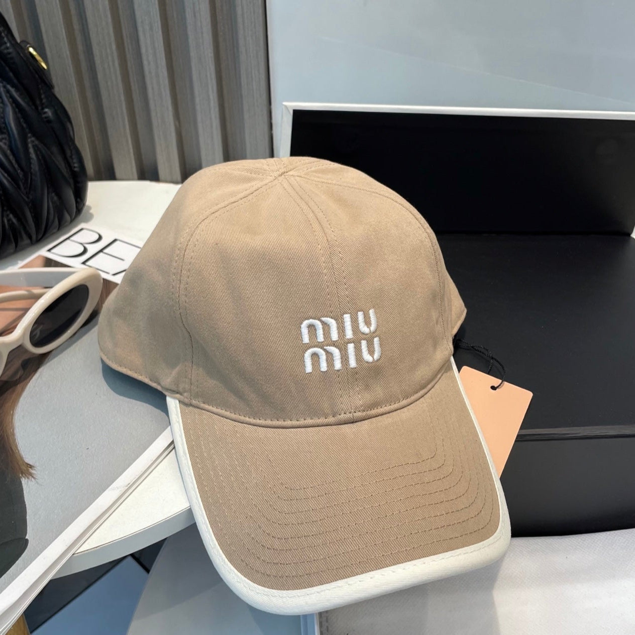 MIU MIU MM BASEBALL CAP IN BEIGE FABRIC STYLE 4