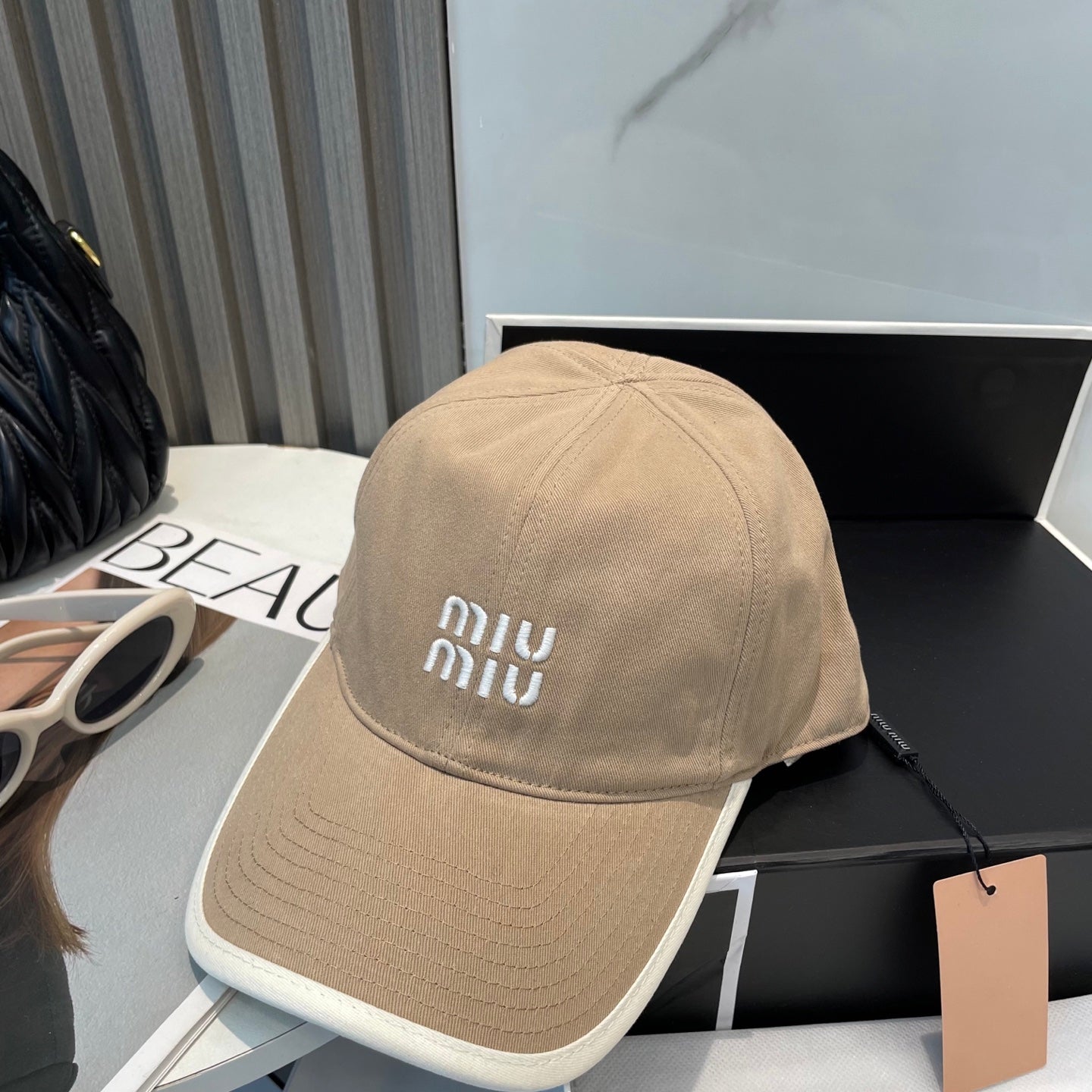 MIU MIU MM BASEBALL CAP IN BEIGE FABRIC STYLE 4