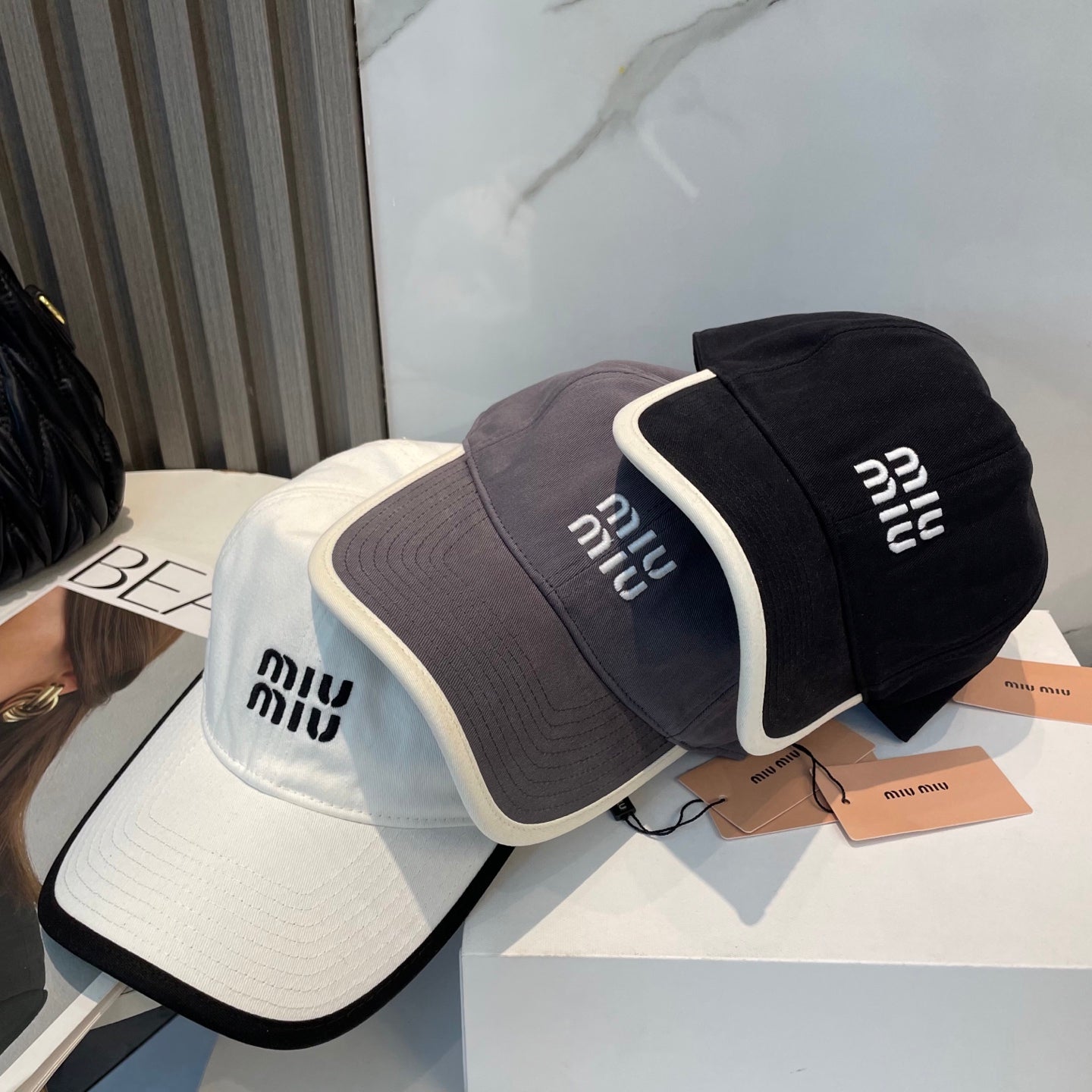 MIU MIU MM BASEBALL CAP IN GREY FABRIC STYLE 3