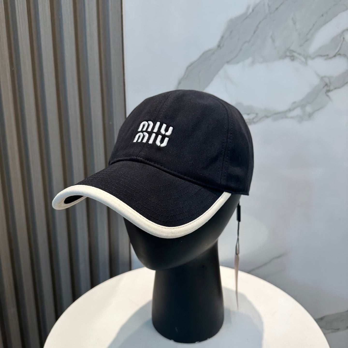 MIU MIU MM BASEBALL CAP IN BLACK AND WHITE FABRIC STYLE 2