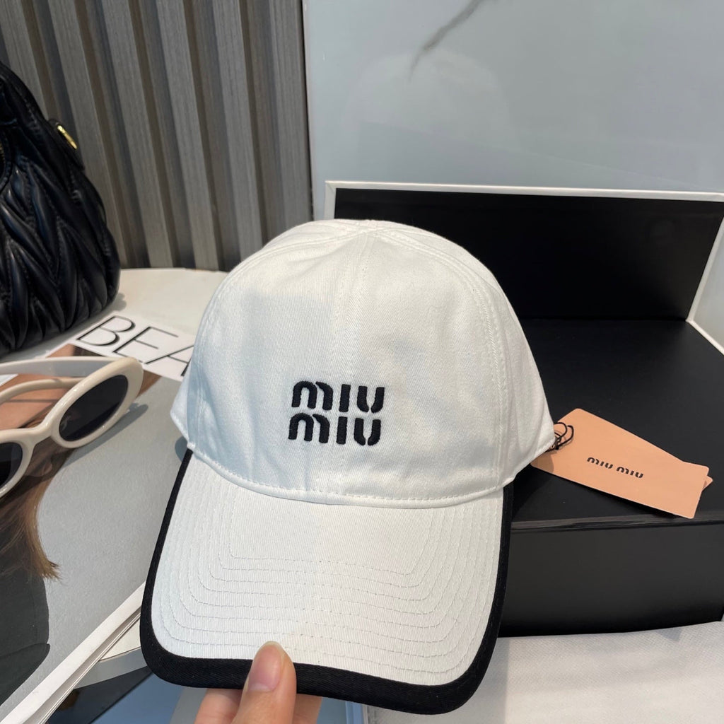 MIU MIU MM BASEBALL CAP IN WHITE AND BLACK FABRIC STYLE 1