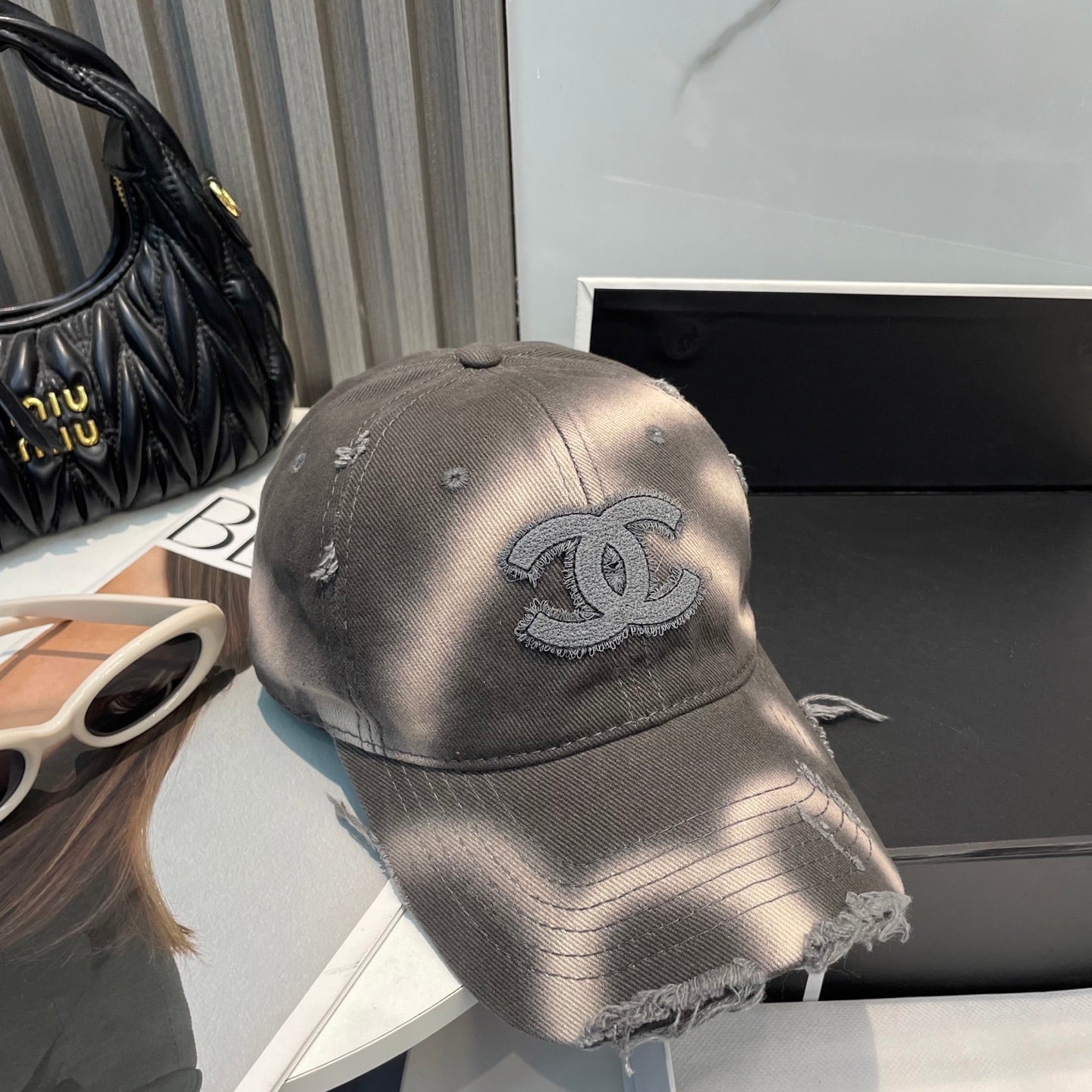 CHANEL BASEBALL HAT IN AMHERST GREY JEAN 672991