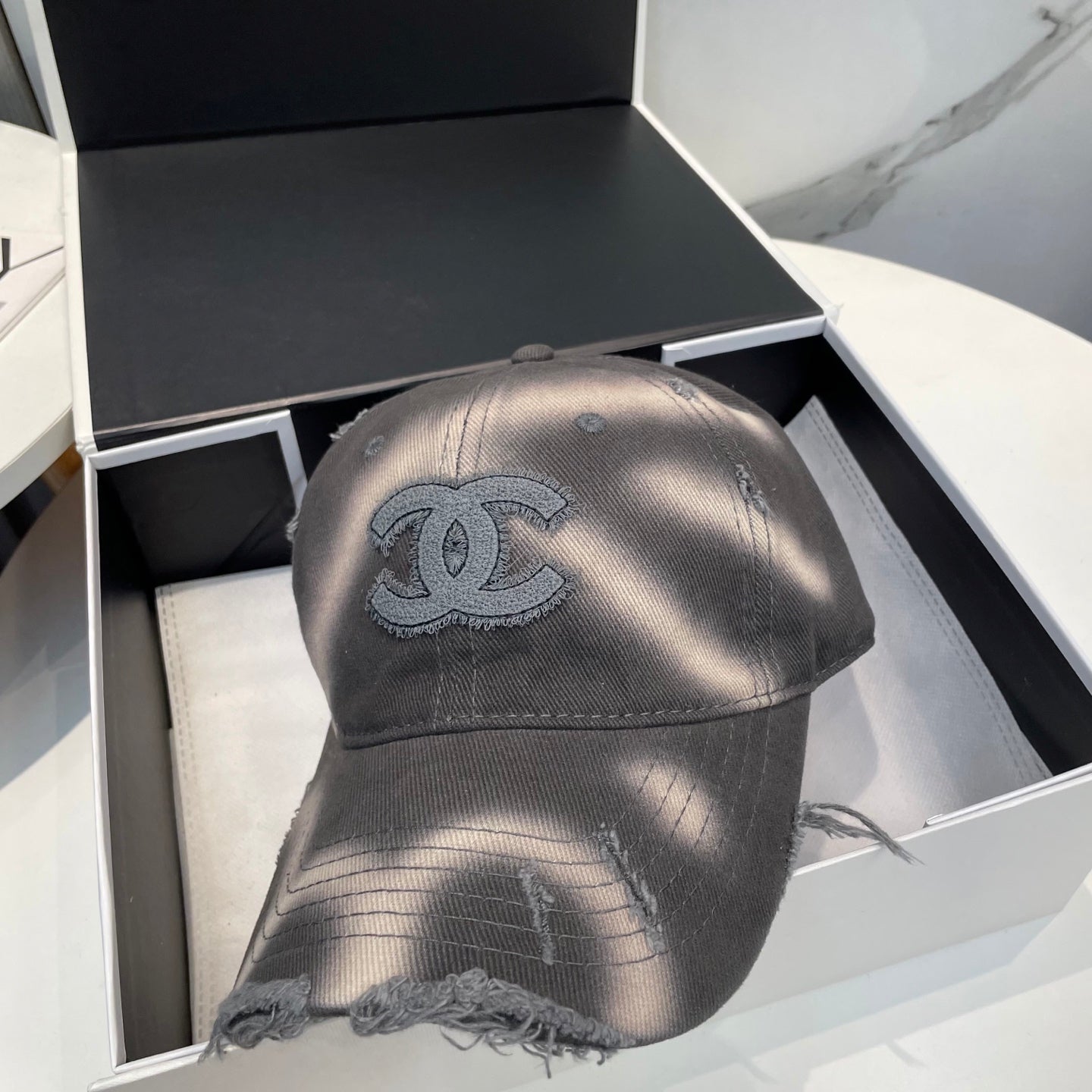 CHANEL BASEBALL HAT IN AMHERST GREY JEAN 672991