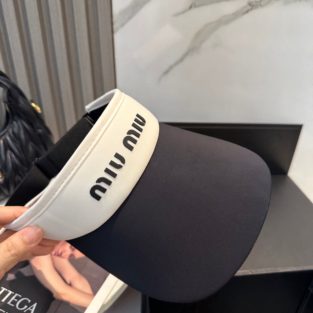 MIU MIU MM SPORT VISOR CAP IN BLACK MIX WHITE FABRIC