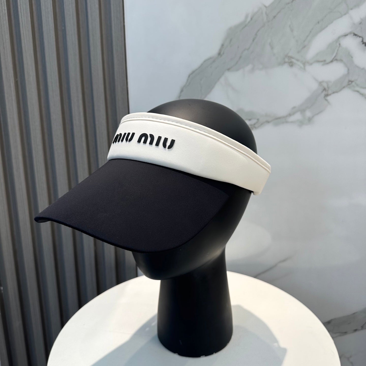 MIU MIU MM SPORT VISOR CAP IN BLACK MIX WHITE FABRIC