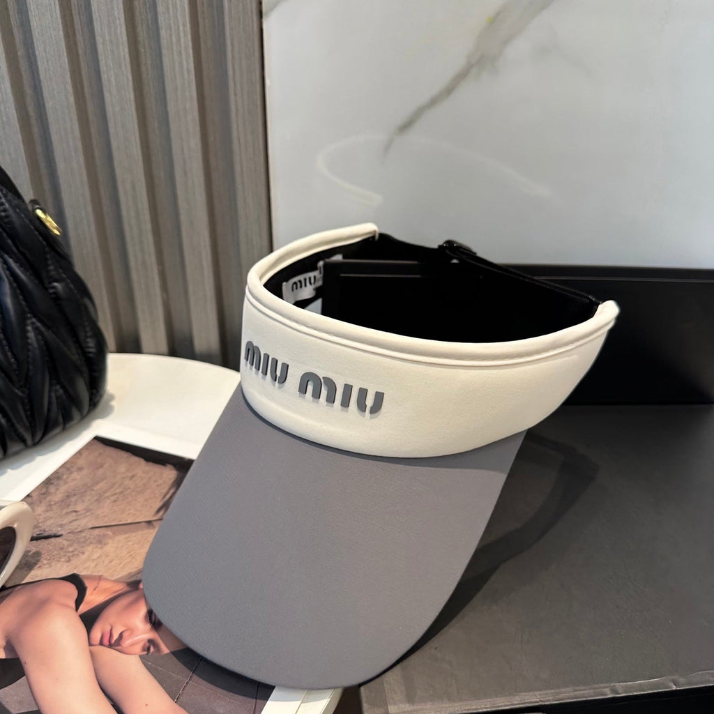 MIU MIU MM SPORT VISOR CAP IN GRAY MIX WHITE FABRIC