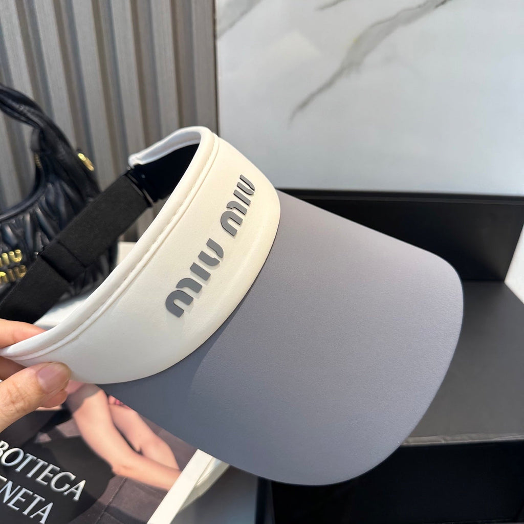 MIU MIU MM SPORT VISOR CAP IN GRAY MIX WHITE FABRIC