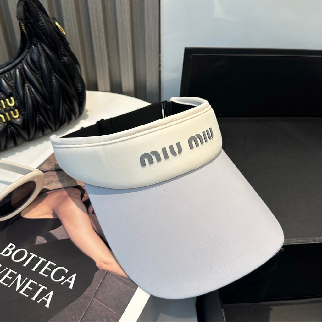 MIU MIU MM SPORT VISOR CAP IN COOL GRAY MIX WHITE FABRIC