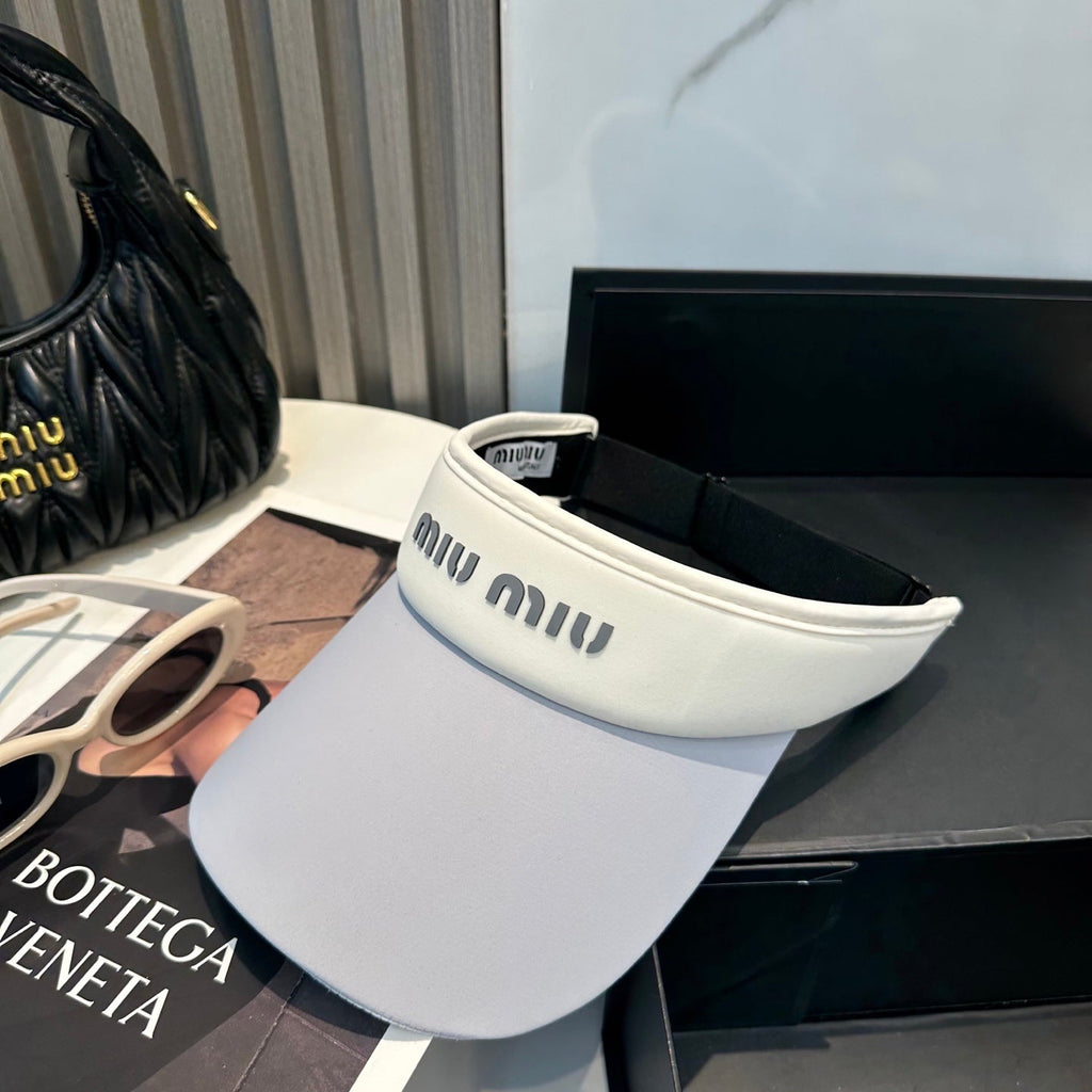 MIU MIU MM SPORT VISOR CAP IN COOL GRAY MIX WHITE FABRIC