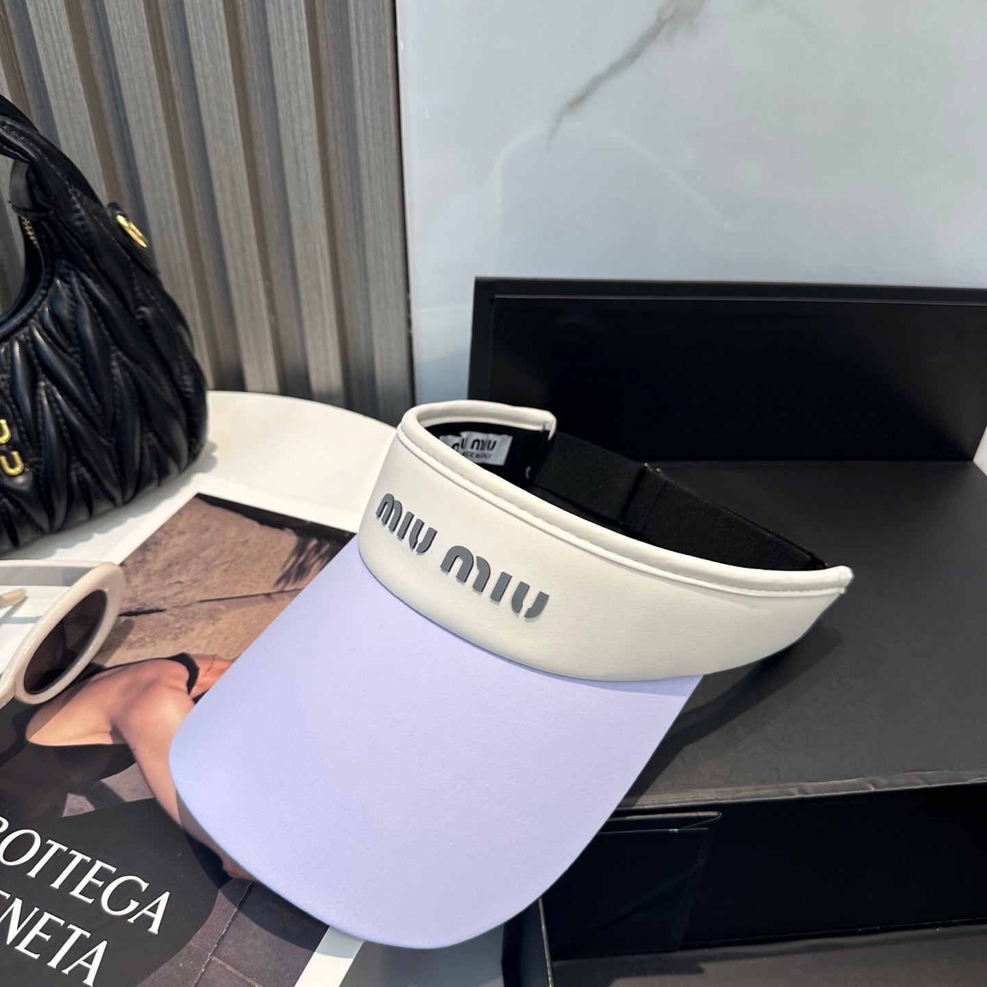 MIU MIU MM SPORT VISOR CAP IN PASTEL PURPLE MIX WHITE FABRIC