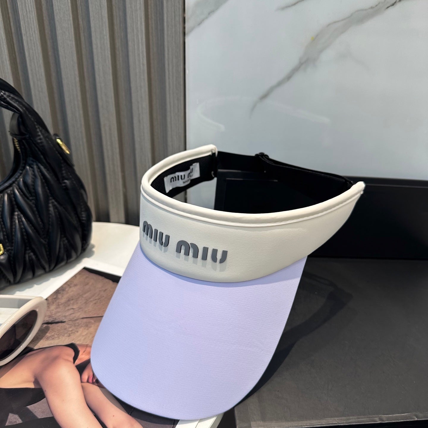 MIU MIU MM SPORT VISOR CAP IN PASTEL PURPLE MIX WHITE FABRIC