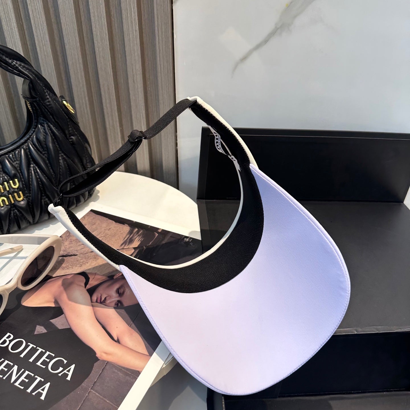 MIU MIU MM SPORT VISOR CAP IN PASTEL PURPLE MIX WHITE FABRIC