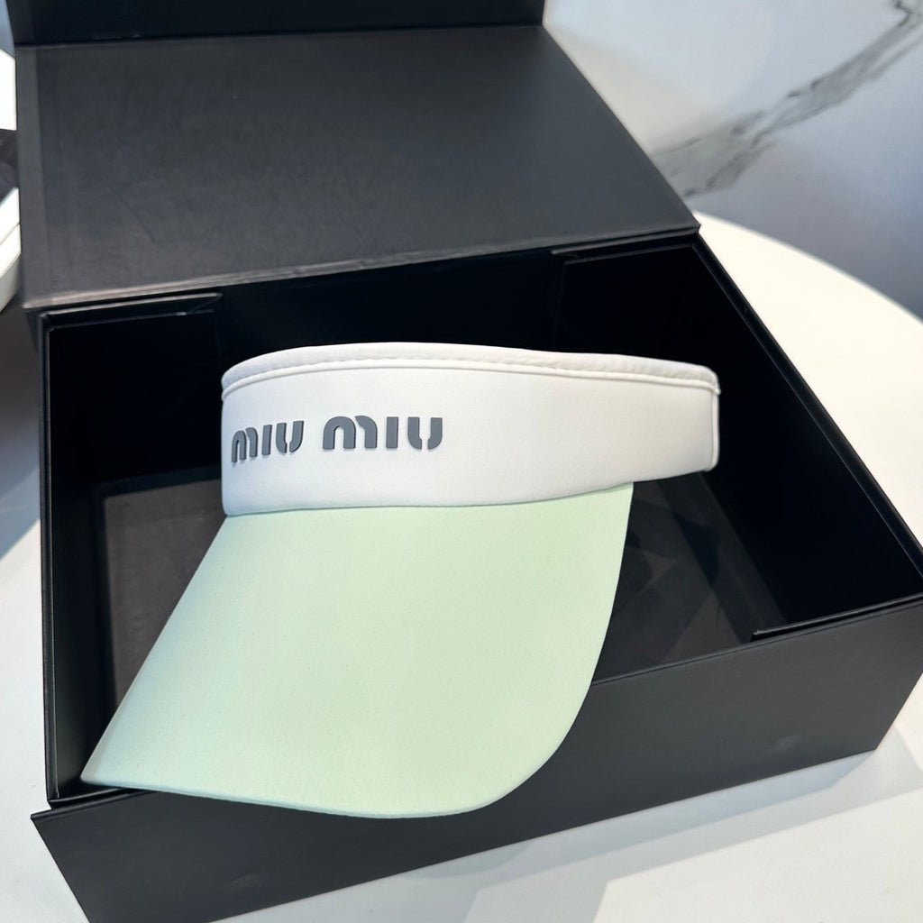 MIU MIU MM SPORT VISOR CAP IN PASTEL GREEN MIX WHITE FABRIC