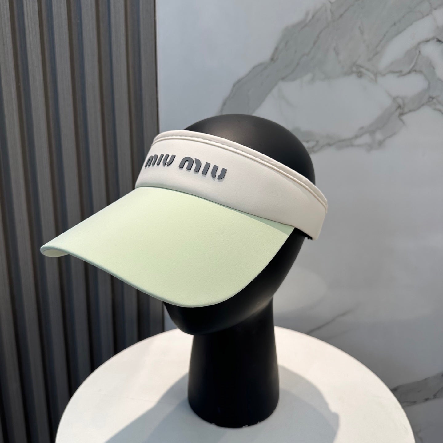 MIU MIU MM SPORT VISOR CAP IN PASTEL GREEN MIX WHITE FABRIC