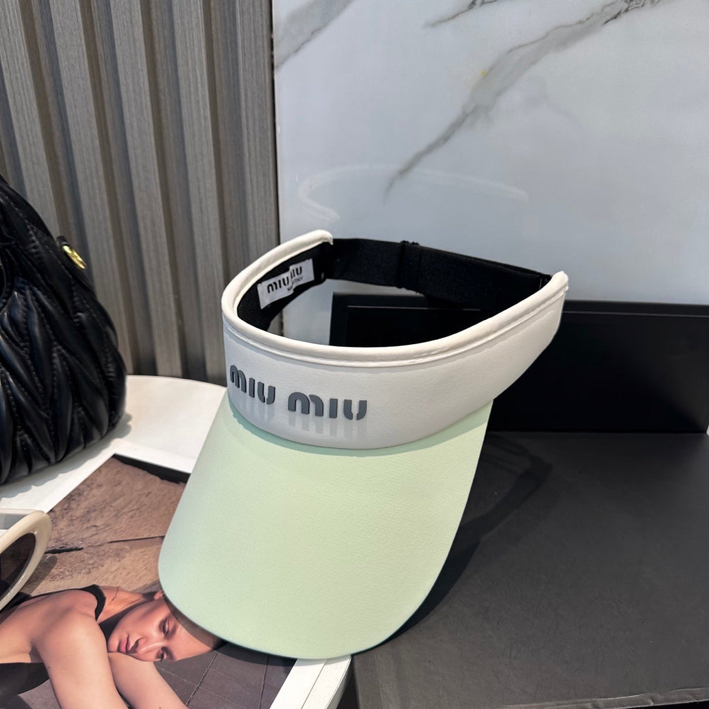 MIU MIU MM SPORT VISOR CAP IN PASTEL GREEN MIX WHITE FABRIC