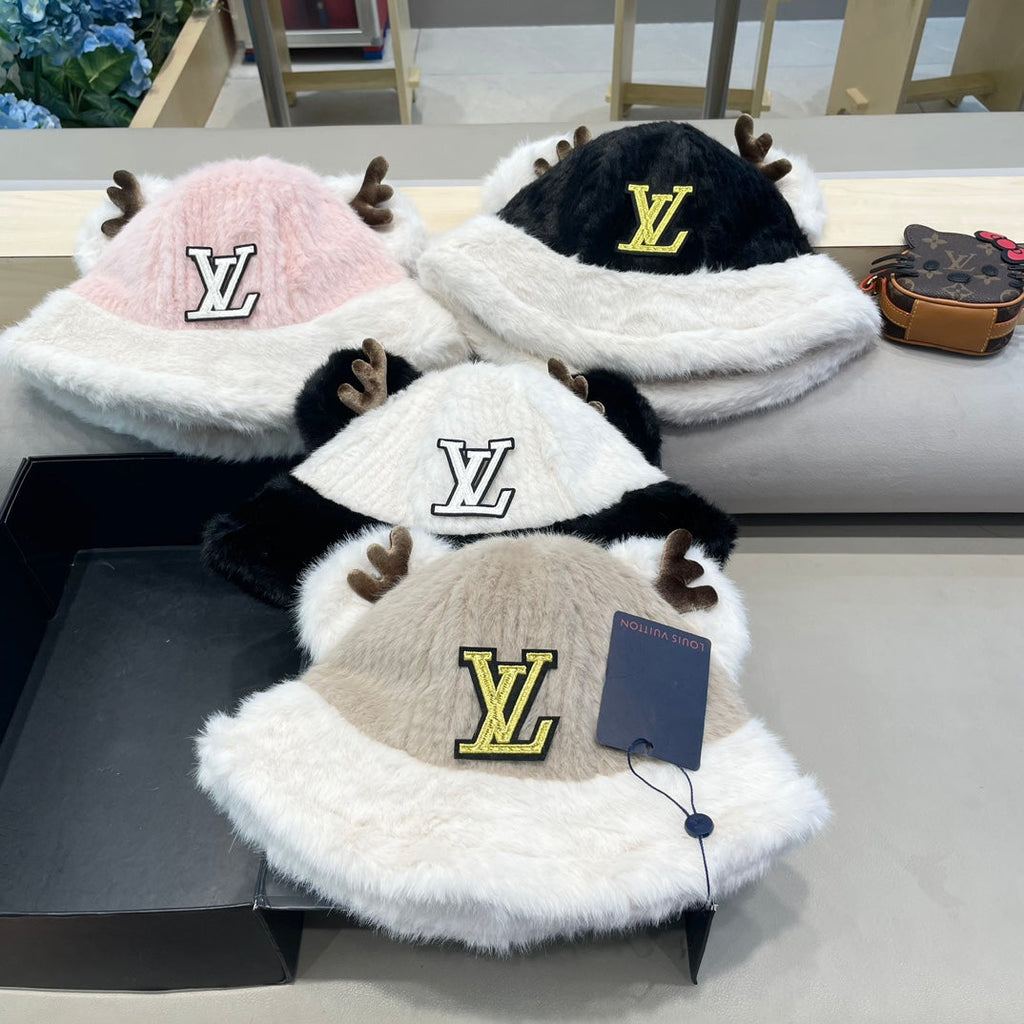 LOUIS VUITTON FISHERMAN HAT IN ECRU BEIGE MIX WHITE WOOL AND RABBIT FUR 409758
