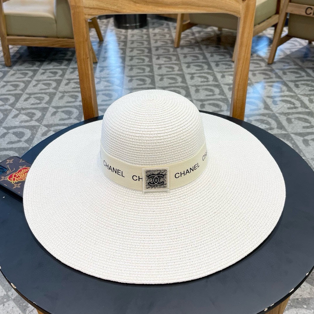 CHANEL WIDE BRIM STRAW HAT WHITE 672707