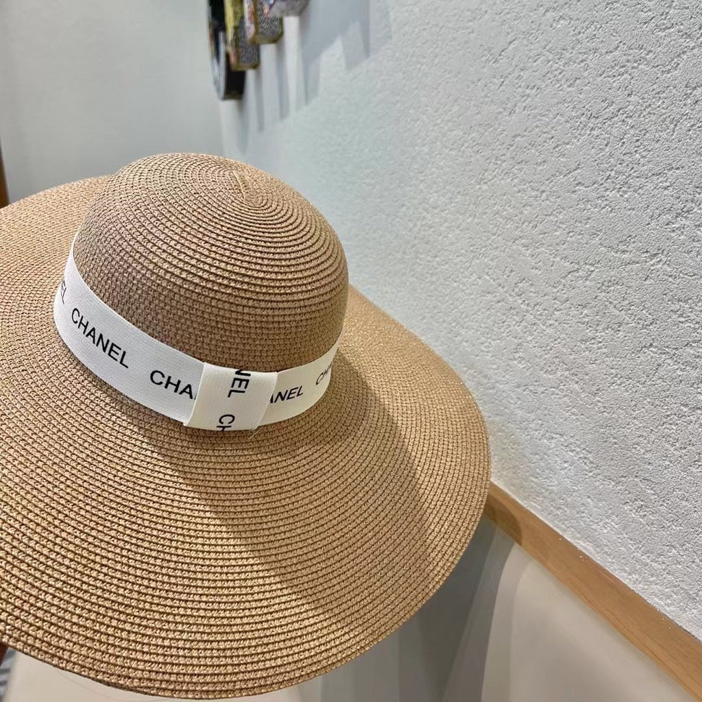 CHANEL WIDE BRIM STRAW HAT BROWN 672708