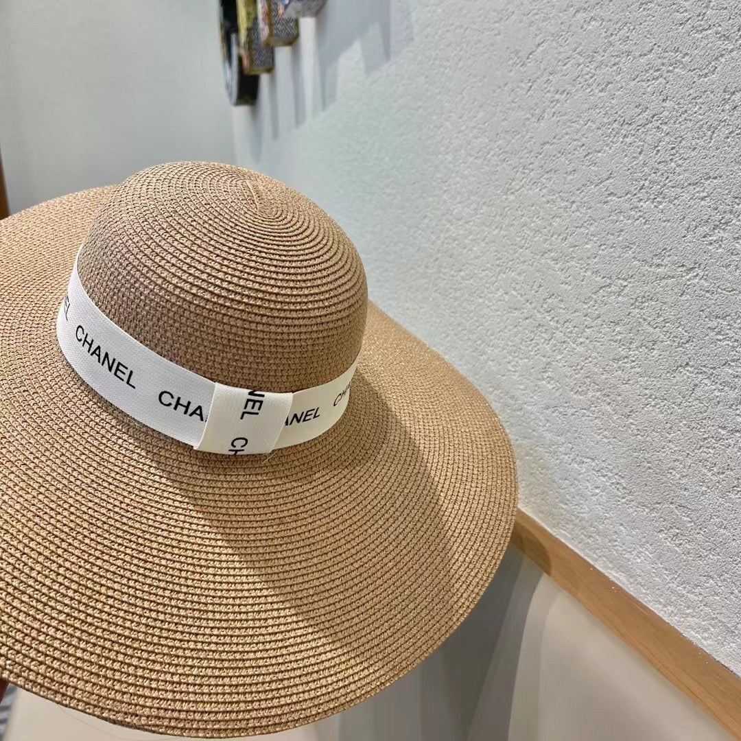 CHANEL WIDE BRIM STRAW HAT BROWN 672708