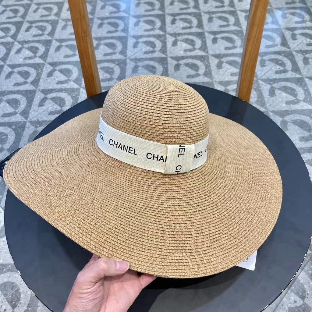 CHANEL WIDE BRIM STRAW HAT BROWN 672708