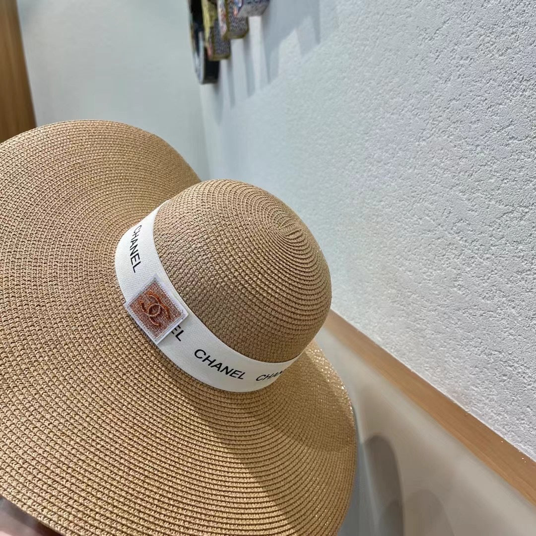 CHANEL WIDE BRIM STRAW HAT BROWN 672708