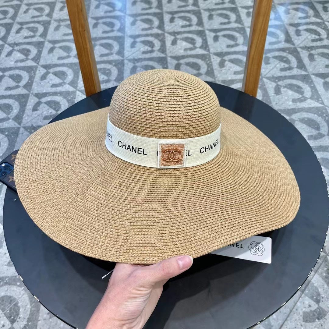 CHANEL WIDE BRIM STRAW HAT BROWN 672708
