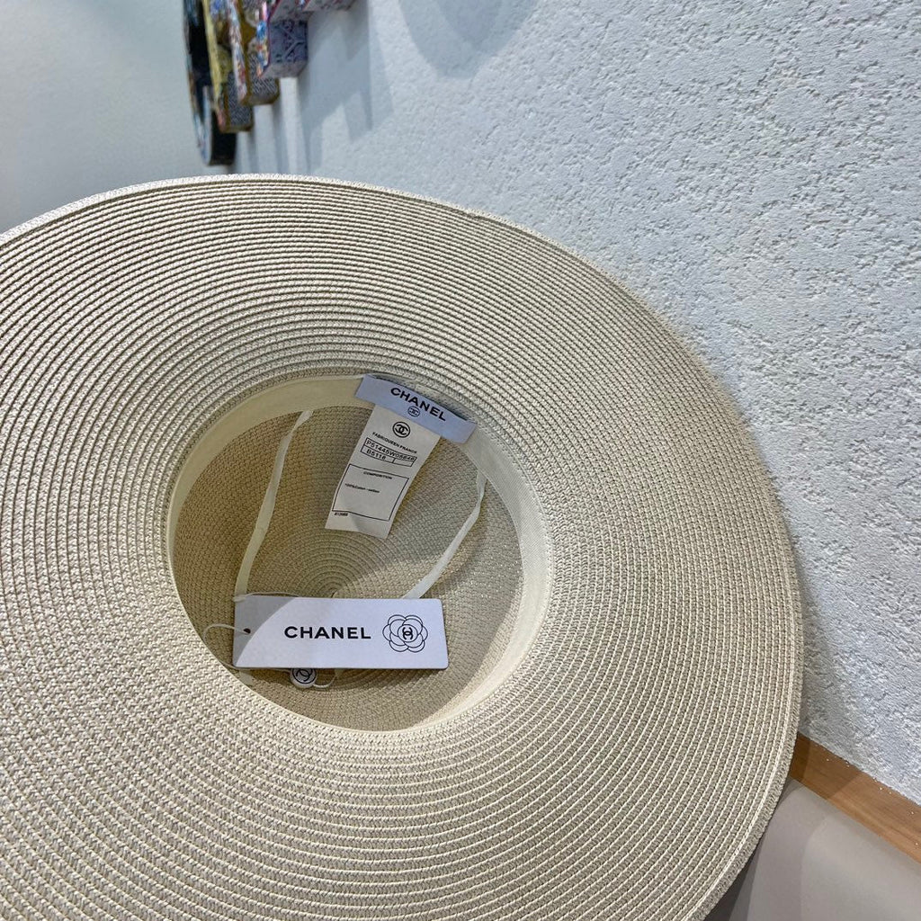 CHANEL WIDE BRIM STRAW HAT WITH BOW BEIGE 672706