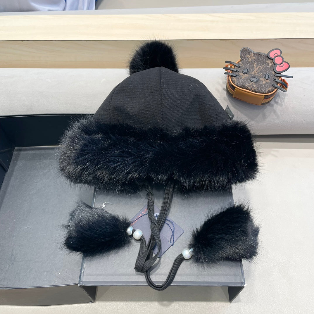 LOUIS VUITTON BEANIE HAT IN BLACK WOOL AND COTTON 419744