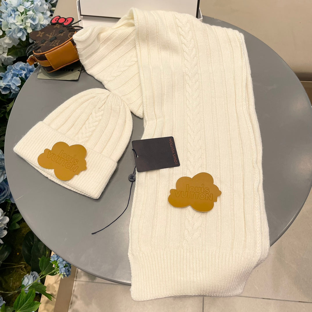 LOUIS VUITTON SET SCARF AND HAT IN BEIGE WOOL 419145
