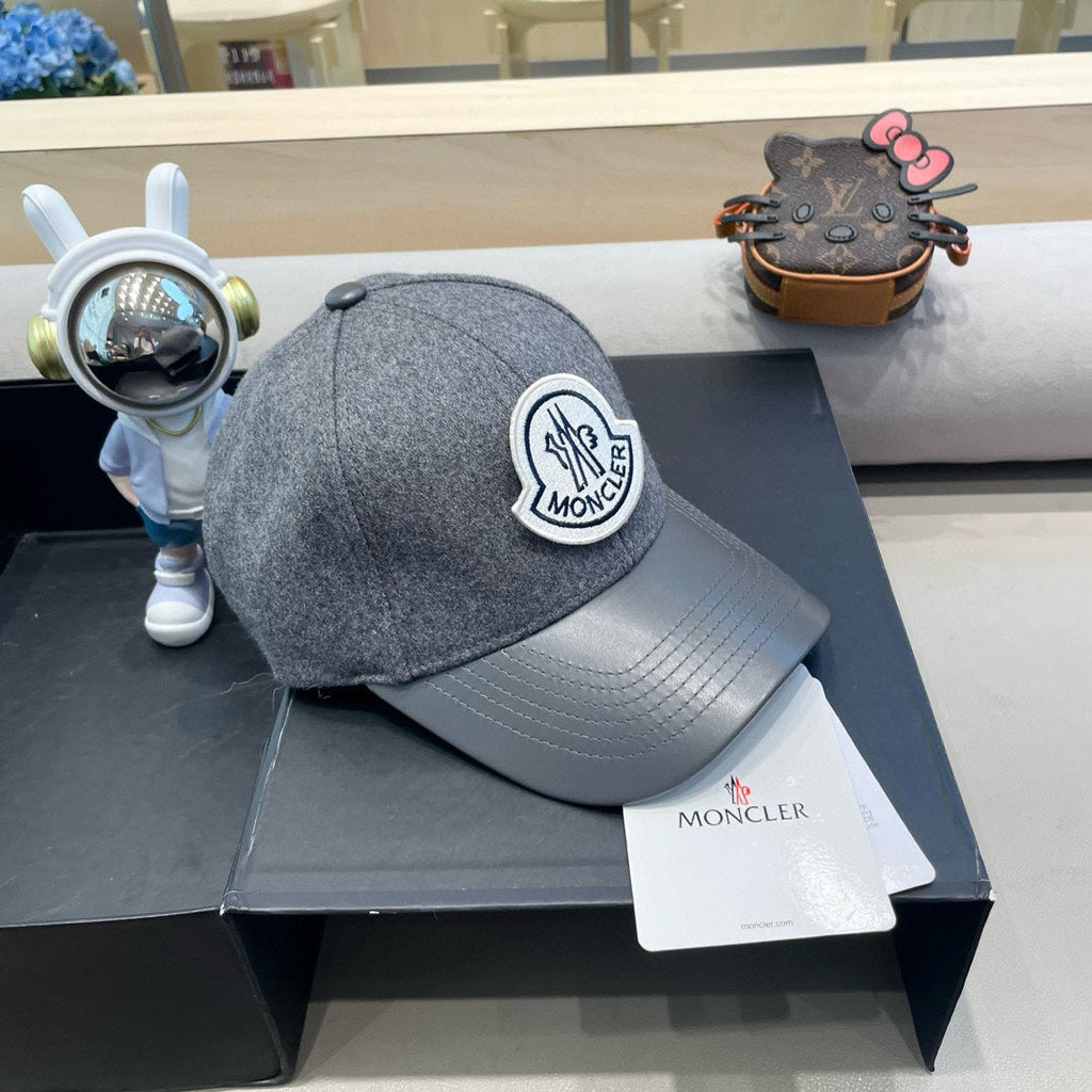 CHANEL WOOL-TWEED AND LEATHER BASEBALL CAP SHARK GRAY 428239