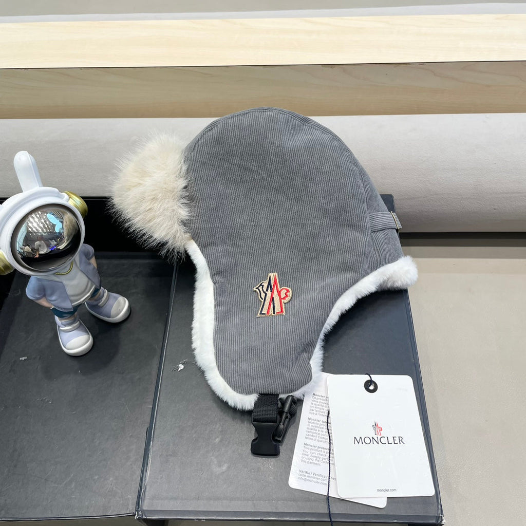 MONCLER AVATOR HAT IN STEEL GRAY CORDUROY AND FLEECE-LINED 434983