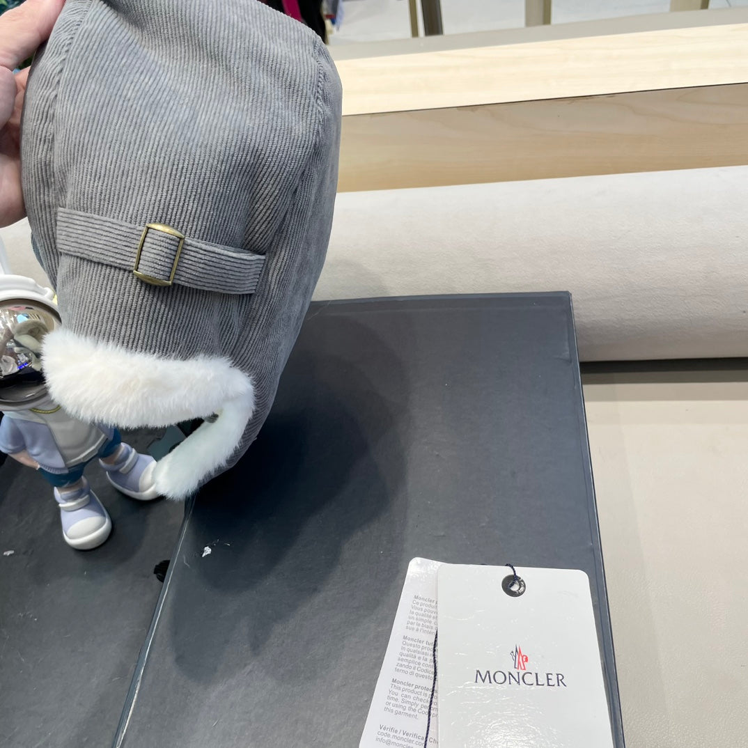 MONCLER AVATOR HAT IN STEEL GRAY CORDUROY AND FLEECE-LINED 434983