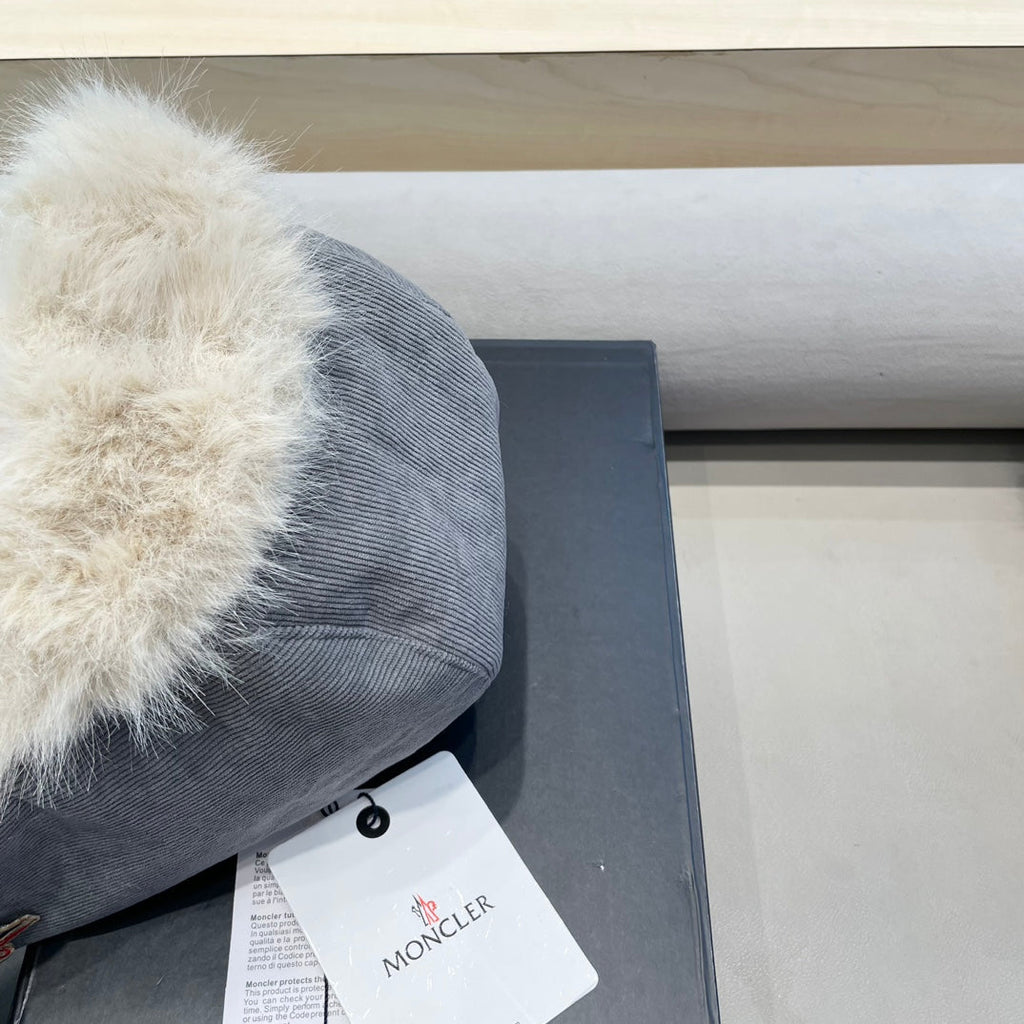 MONCLER AVATOR HAT IN STEEL GRAY CORDUROY AND FLEECE-LINED 434983