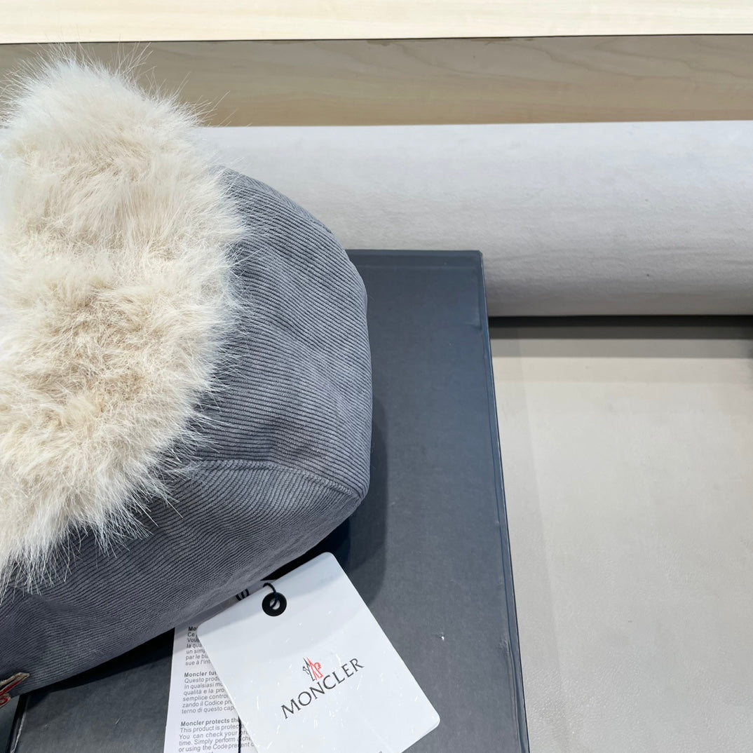 MONCLER AVATOR HAT IN STEEL GRAY CORDUROY AND FLEECE-LINED 434983