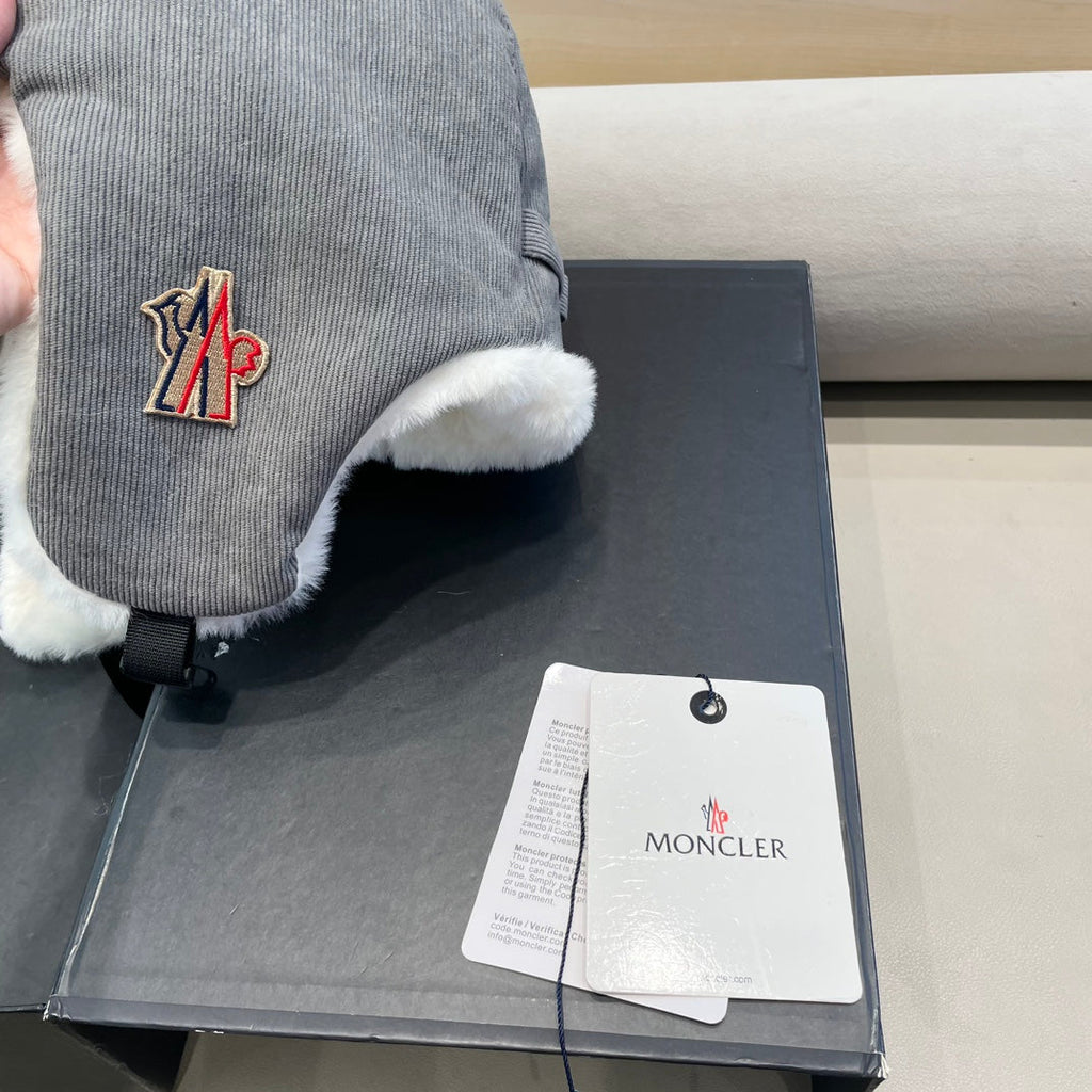 MONCLER AVATOR HAT IN STEEL GRAY CORDUROY AND FLEECE-LINED 434983