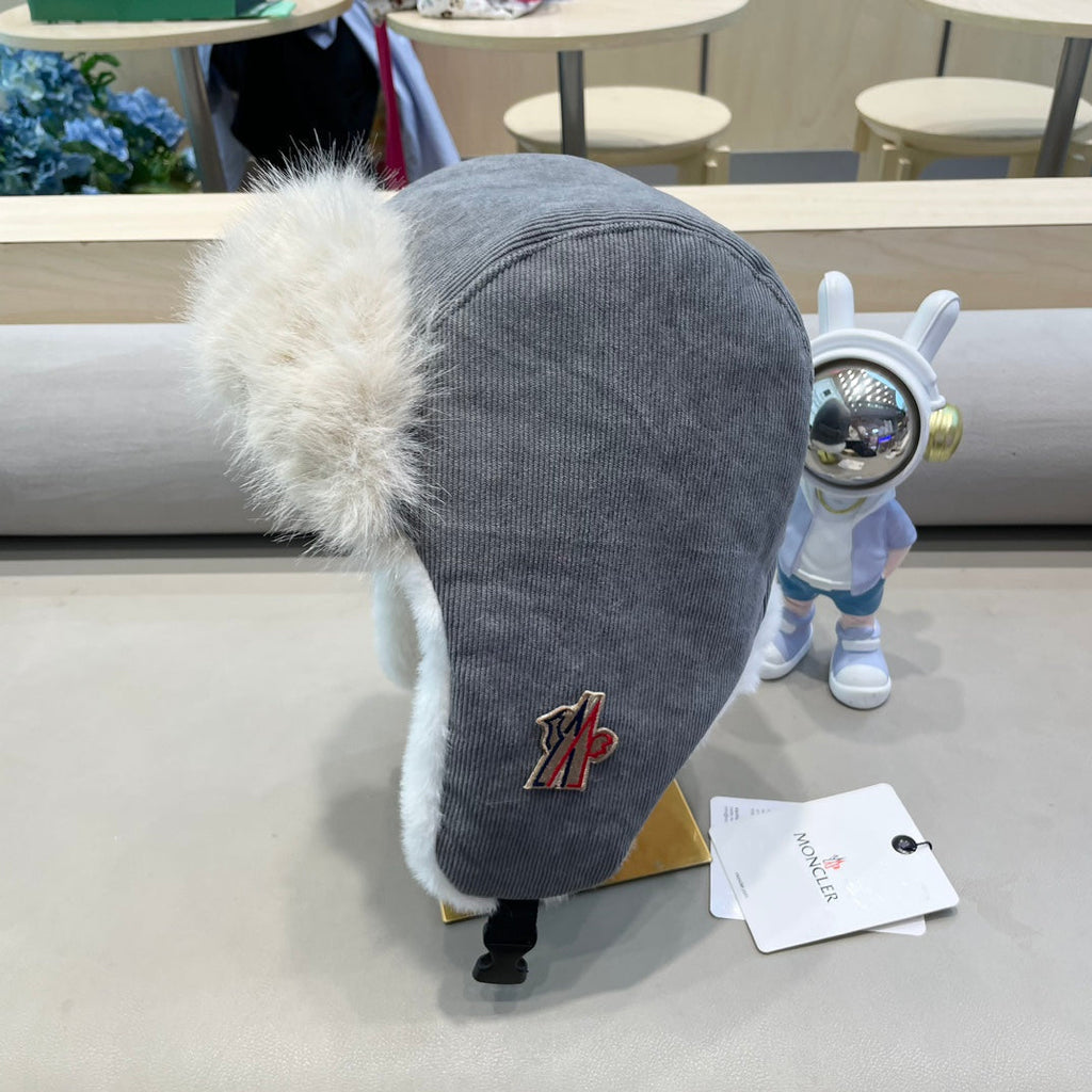 MONCLER AVATOR HAT IN STEEL GRAY CORDUROY AND FLEECE-LINED 434983