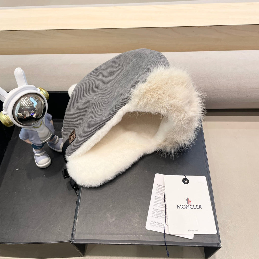 MONCLER AVATOR HAT IN STEEL GRAY CORDUROY AND FLEECE-LINED 434983