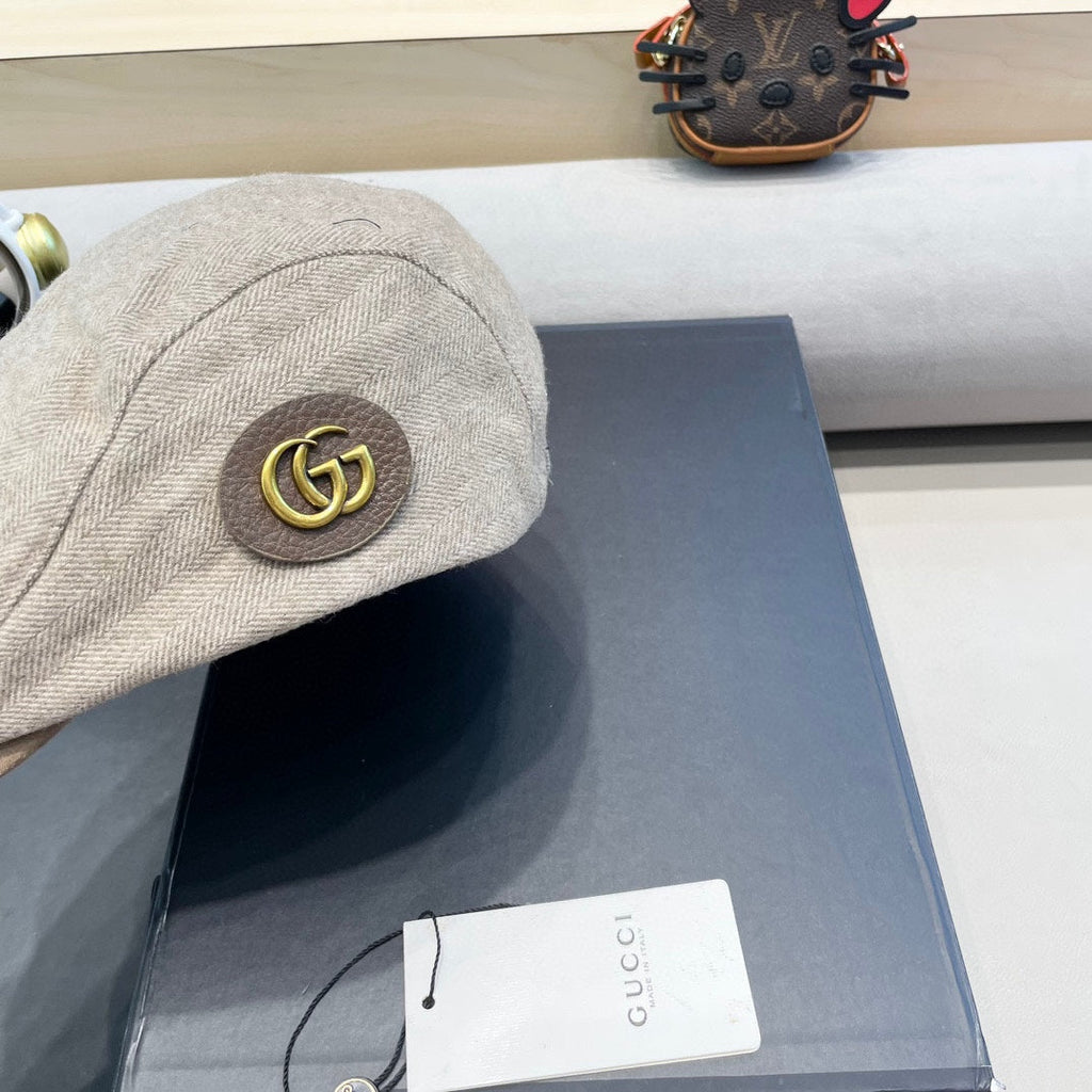 GUCCI BERET RETRO HAT IN KHAKI BROWN CASHMERE 431369