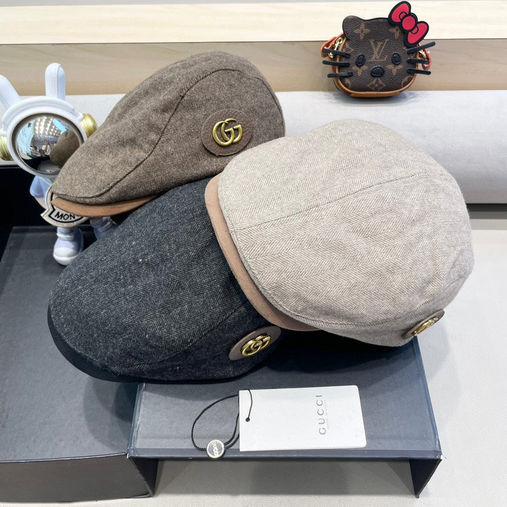 GUCCI BERET RETRO HAT IN KHAKI BROWN CASHMERE 431369