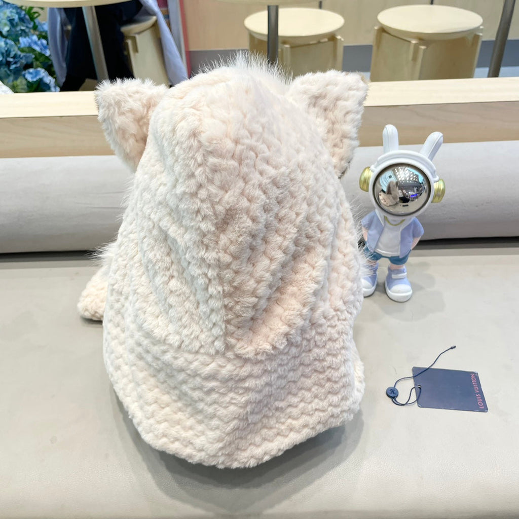 LOUIS VUITTON BEANIE HAT IN ALMOND BEIGE  WOOL AND LAMB FUR 435075