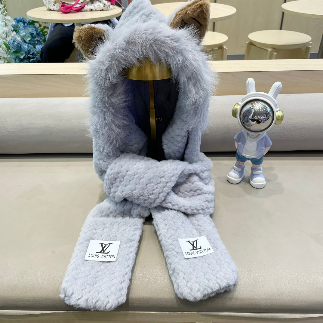 LOUIS VUITTON BEANIE HAT IN GRAY WOOL AND LAMB FUR 435074