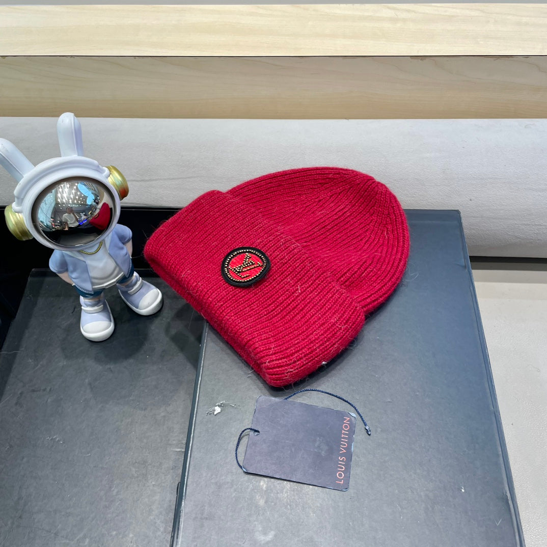 LOUIS VUITTON BEANIE HAT IN RED WOOL AND RABBIT FUR 433476