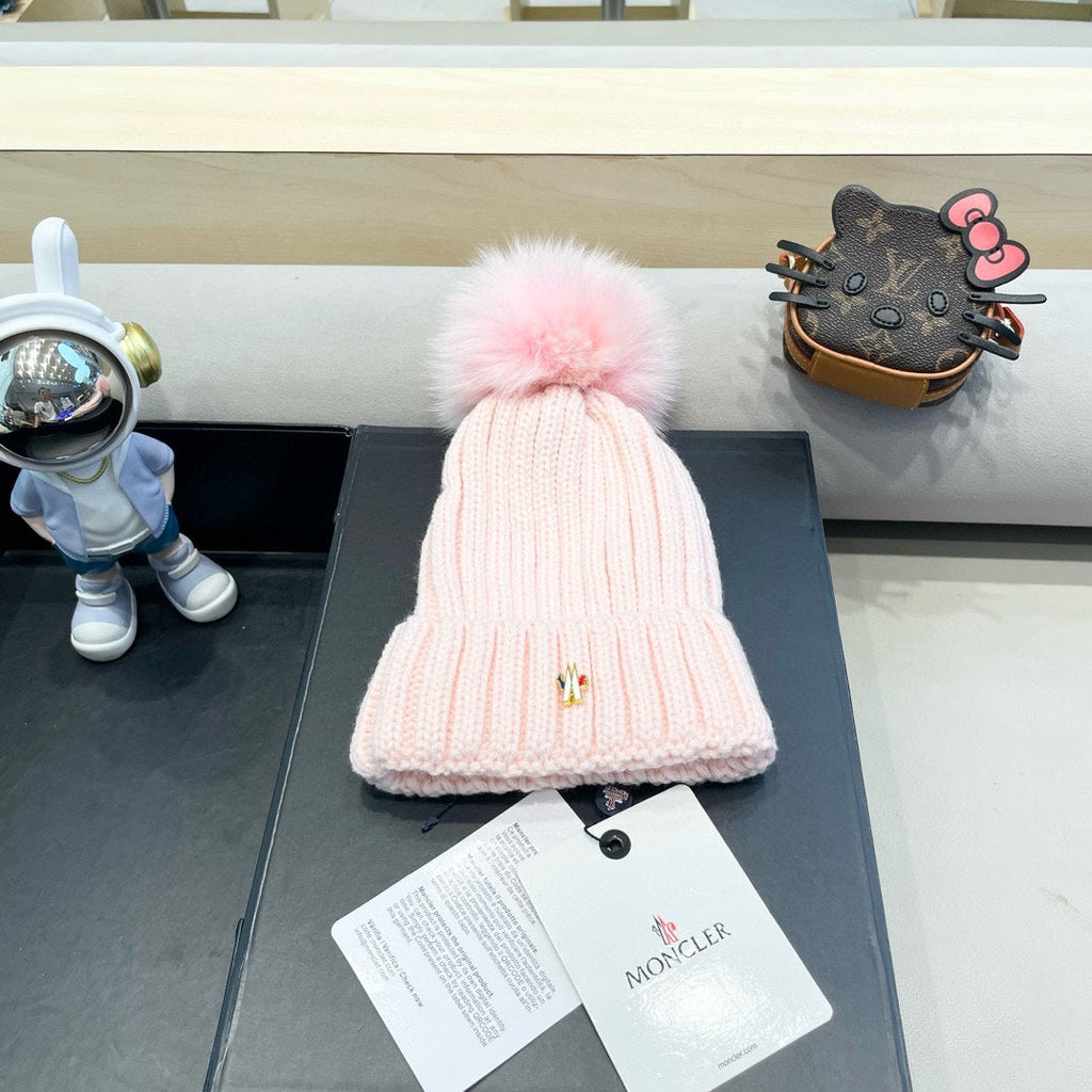MONCLER WOOL BEANIE WITH POM POM LIGHT PINK 435047